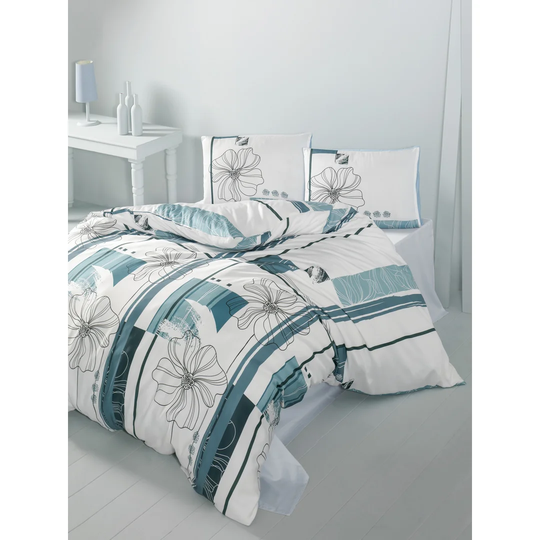 Harley White/Grey/Turquoise Cotton 145 TC Modern & Contemporary 3 Piece Duvet Cover Set