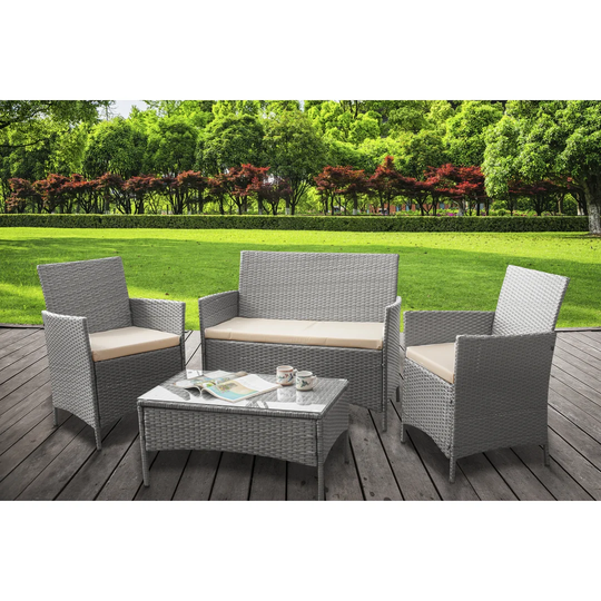 Gaubert Rattan 4 Seater Corner Sofa Set with Cushions