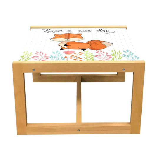 Fox Coffee Table, Happy Animal Have A Nice Day Lettering On Polka Dots Colorful Herbs, Acrylic Glass Center Table With Wooden Frame For Offices Dorms