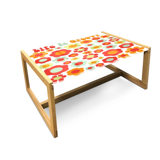 Groovy Coffee Table, Petals Of Retro Colors Old Fashioned Style Revival Art, Acrylic Glass Center Table With Wooden Frame For Offices Dorms Mint Green