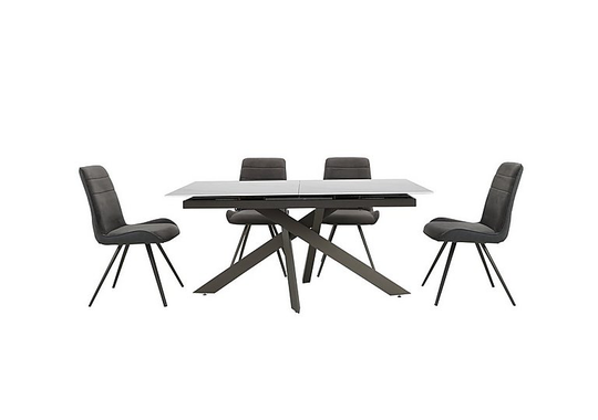Samurai Extending Dining Table with White Stone Top and 4 Velvet Dining Chairs
