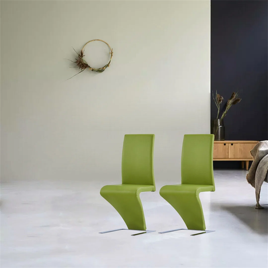 Dining Chairs With Zigzag Shape 2 Pcs Green Faux Leather