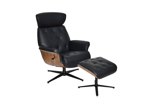 Kristof Leather Look Swivel Recliner Chair and Footstool