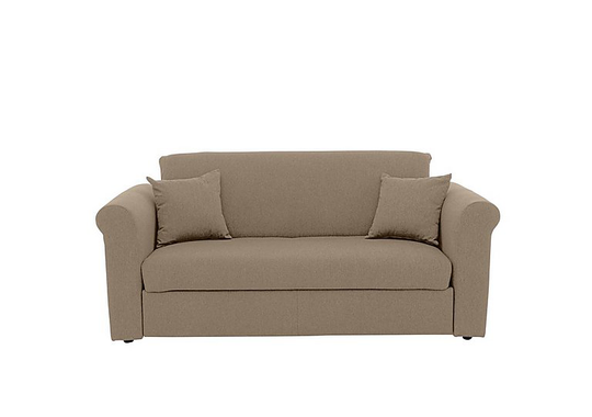 Versatile 2 Seater Fabric Sofa Bed with Scroll Arms - Beige