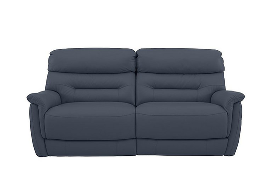 Chicago 3 Seater Leather Battery Recliner Sofa - Blue- World of Leather