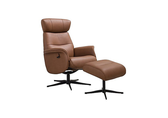 Marseille Leather Swivel Recliner Chair and Footstool - Brown