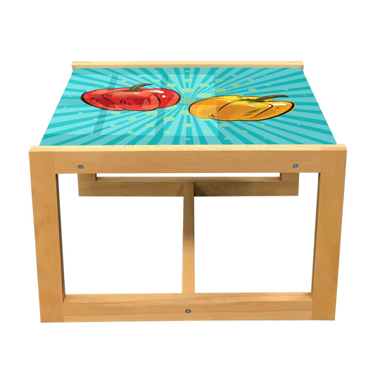 Pop Art Coffee Table, Vegetables In Comics Strip Style Eco Cooking Vegetarian Diet Food, Acrylic Glass Center Table With Wooden Frame For Offices Dorm