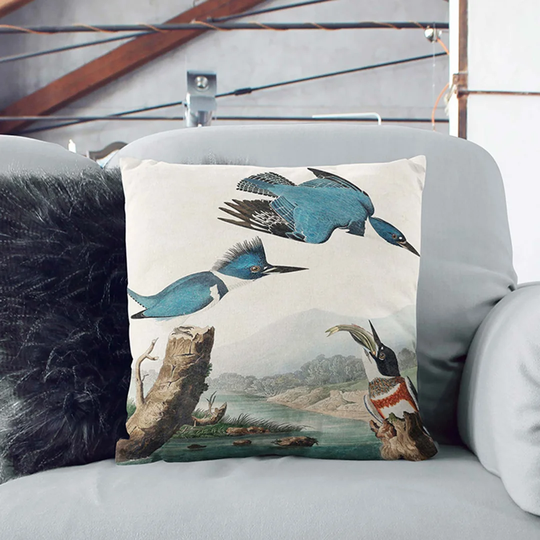 Belted Kingfishers Cushion with Filling Pillow