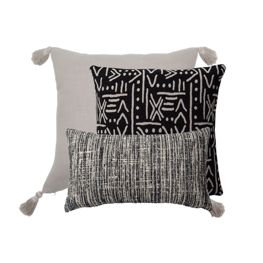 Pillow Set ''3 Pieces'' -black White And Beige Ethnic Kilim Tribal Bohem Decor Decorative Cushion Set