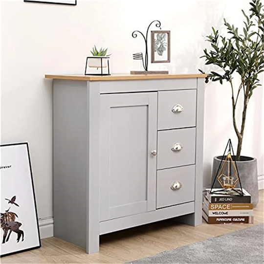 Sideboard Buffet Table For Hallway Sideboard With 3 Drawers 1 Door Storage Cabinet For Living Room Hallway Kitchen Narrow Sideboard, 79X35x81cm(Light