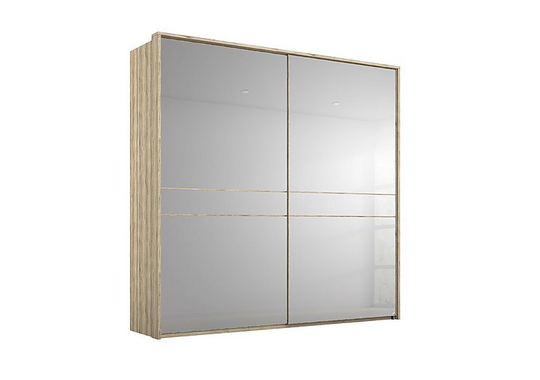 Rauch - Lando Sliding Mirror Wardrobe with LED Lights - 200-cm - Brown