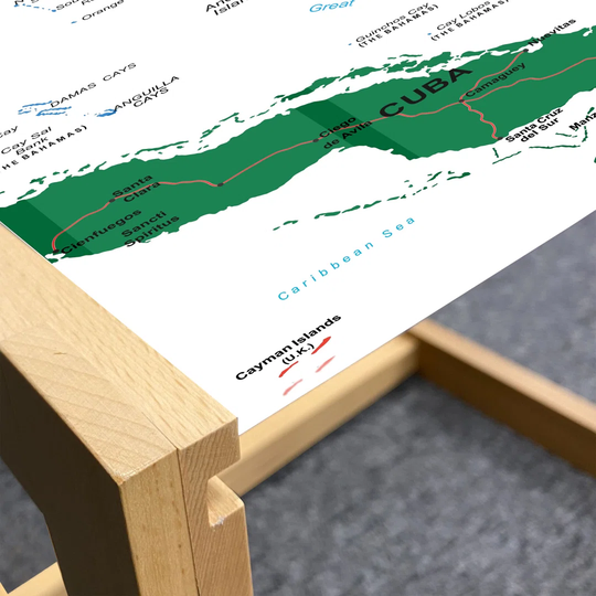 Wanderlust Coffee Table, Bahamas Map Beach Cayman Islands Geography District Holiday Tourism, Acrylic Glass Center Table With Wooden Frame For Offices