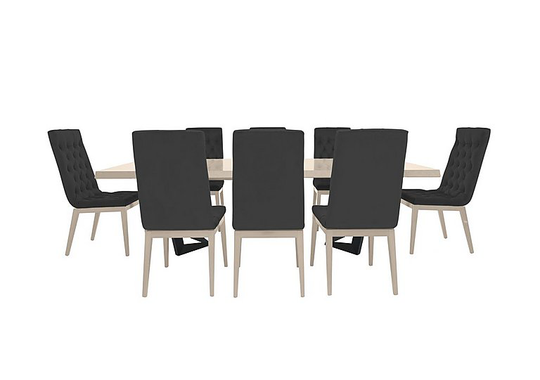 Palazzo 160cm Extending Dining Table in Sand Birch with 8 Capitonne Buttoned Dining Chairs