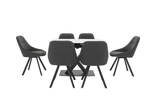 Arctic Extending Dining Table with White Top and 6 Swivel Chairs
