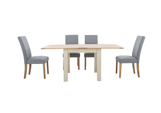 Furnitureland - Angeles Flip Top Extending Dining Table and 4 Fabric Dining Chairs in Nickel