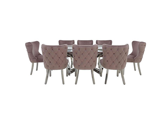 Marvel Chrome Large Extending Dining Table and 8 Button Back Dining Chairs
