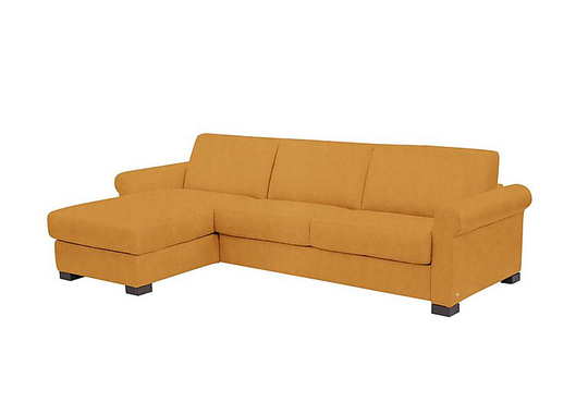 Nicoletti - Alcova 3 Seater Fabric Sofa Bed with Storage Chaise with Scroll Arms - Yellow