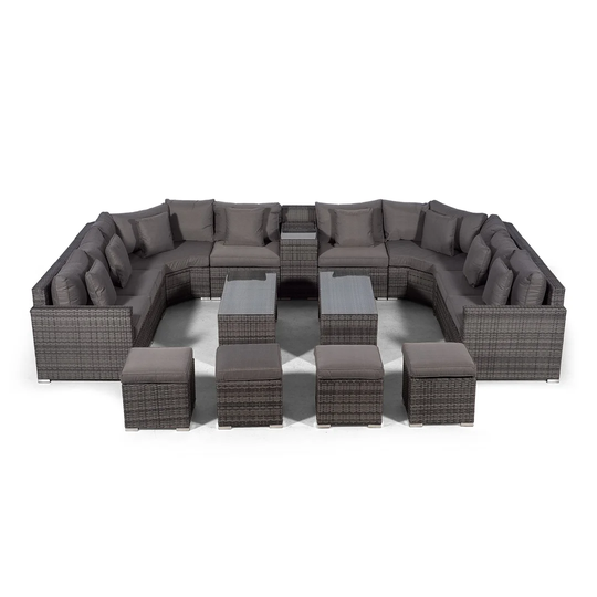 Villasenor Grey Rattan U Shape 8 Seat Sofa With 2 X 2 Stool Coffee Table & Drinks Cooler, Outdoor Patio Garden Furniture