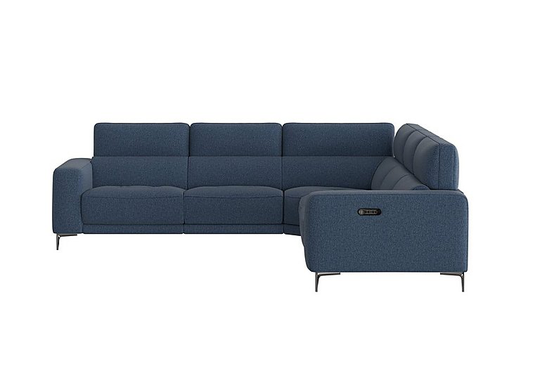 Adama Large Fabric Power Recliner Corner Sofa with Telescopic Headrests - Blue