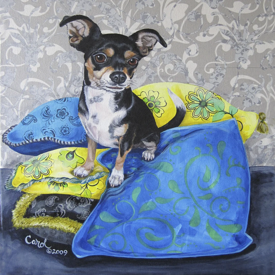 Chihuahua Pillows II by Carol Dillon - Wrapped Canvas Painting