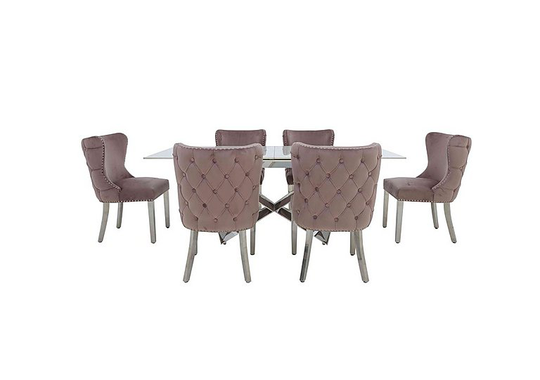 Marvel Chrome Large Extending Dining Table and 6 Button Back Dining Chairs