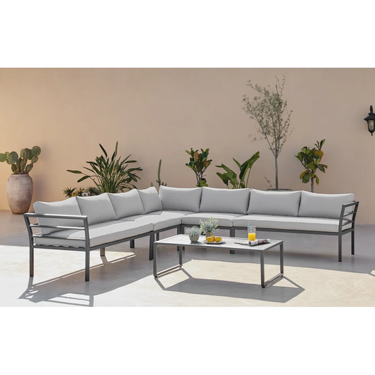 Outdoor 6-8 Seat Corner Sofa and Table Set for Modern Minimalist Gardens and Patios