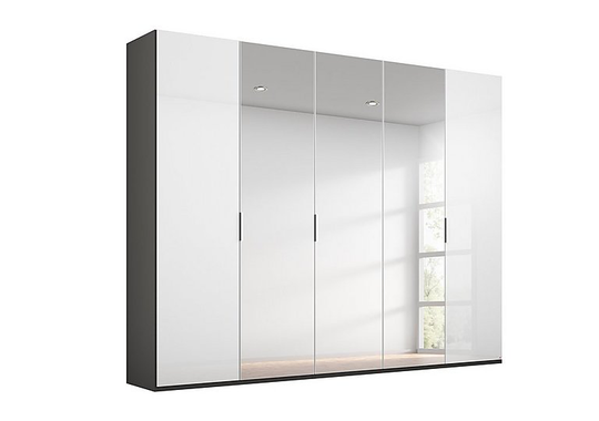 Rauch - Formes Glass 5 Door Hinged Wardrobe with 3 Mirrors - White