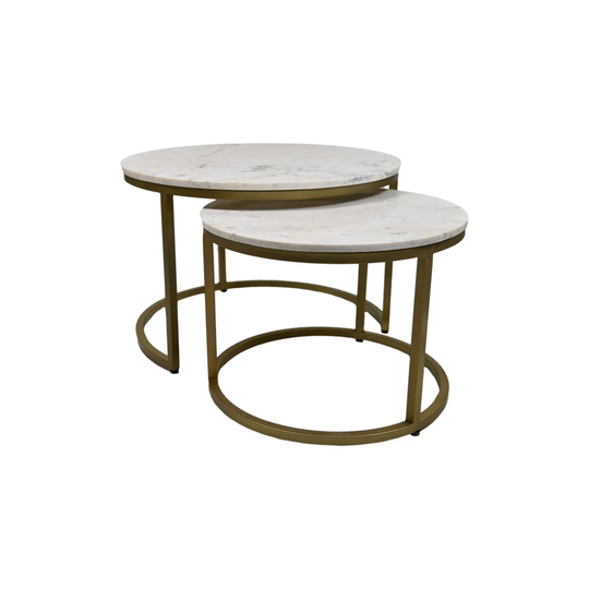 Coffee Table Dally - 70X70X47/55X55X41 - White/Gold - Marble/Metal