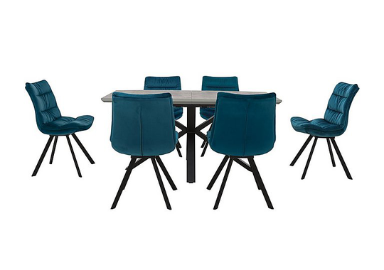 Diego Rectangle Extending Dining Table and 6 Chairs - Teal