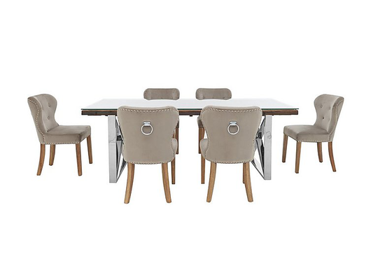 Chennai Dining Table with X-Shaped Legs and 6 Upholstered Dining Chairs - 180-cm - Brown