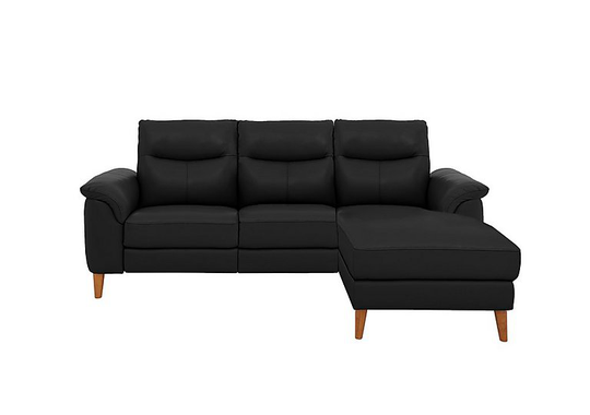 Morgan 3 Seater Leather Sofa with Chaise End - Black