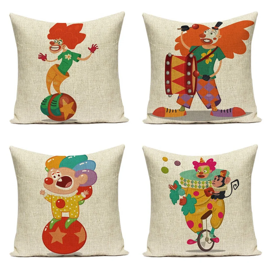 Set Of 4 Throw Pillow Covers Cute Cartoon Acrobats Pattten Linen Square Pillow Cases Home Decor Sofa Bedroom Car Pillowcase 18X18 Inch /45X45 CM