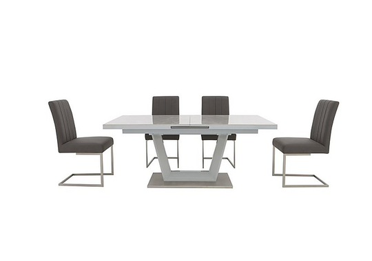 Grigio Large Extending Dining Table and 4 Faux Leather Dining Chairs - Grey