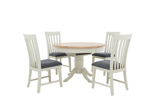 Furnitureland - Angeles Round Extending Dining Table and 4 Wooden Dining Chairs