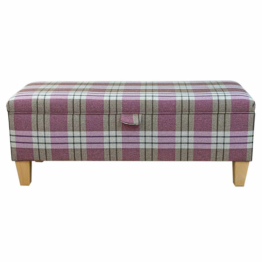 100cm Pink Tartan Storage Bench