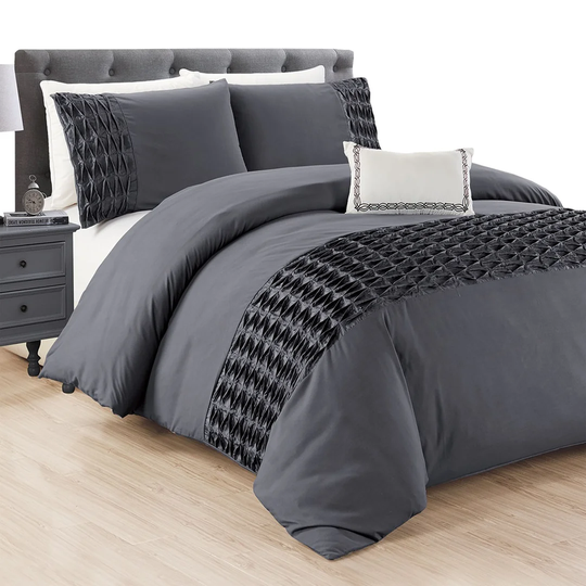 Madeline Dark Grey/Black Microfibre Duvet Cover Set