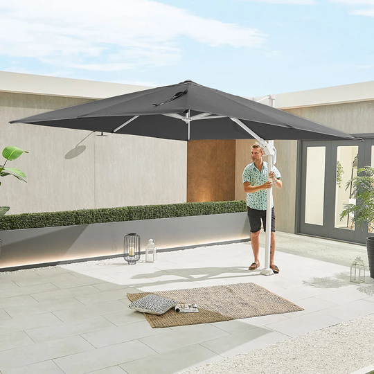 White Genesis Cantilever Parasol - 3M Square - Grey
