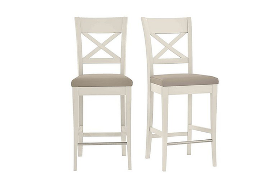 Furnitureland - Annecy Pair of Faux Leather Cross Back Bar Stools - Grey