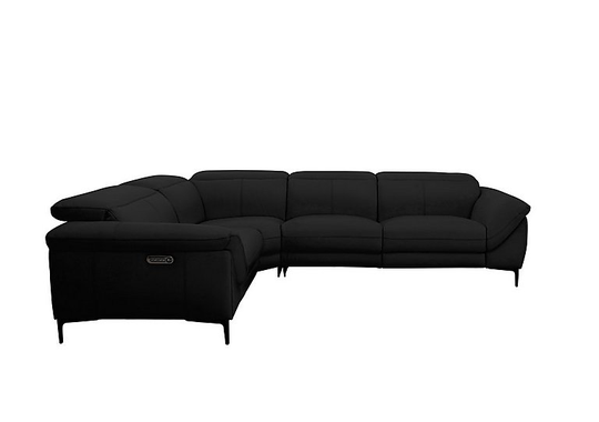 Galaxy Power Corner Sofa with Power Headrests - Black- World of Leather