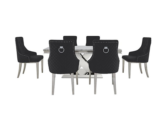 Dolce Large Dining Table and 6 Button Back Dining Chairs