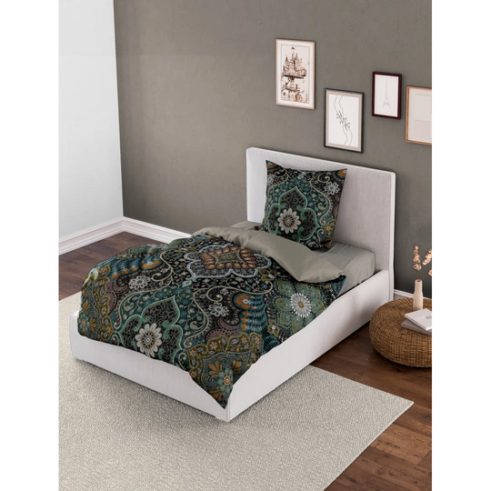 Green/Yellow 100% Cotton 206 TC Reversible Duvet Cover Set