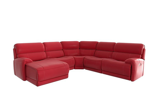 Link Leather Corner Chaise Power Sofa - Red- World of Leather