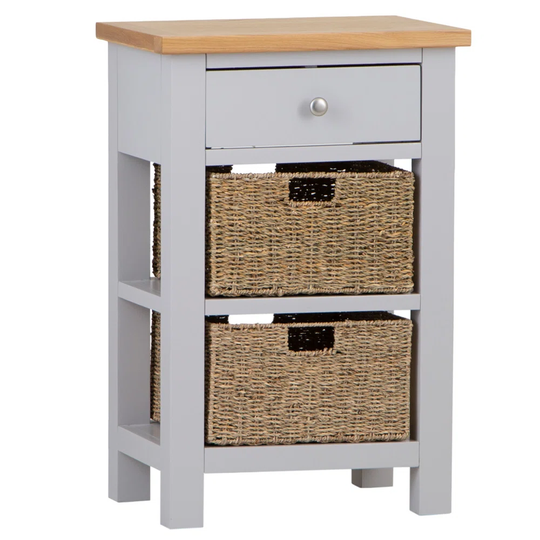 Assembled Side Table With 2 Wicker Drawers Light Grey
