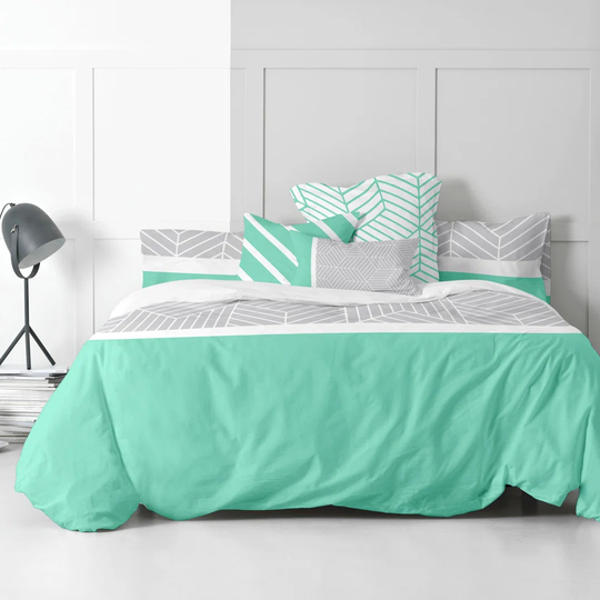 Aneasa Grey/White/Turquoise 100% Cotton 150 TC Duvet Cover