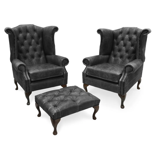 Maritschnik Leather Wingback Chair and Footstool
