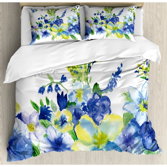 Gainer White/Lime/Blue Microfiber 350 TC Modern & Contemporary Duvet Cover Set
