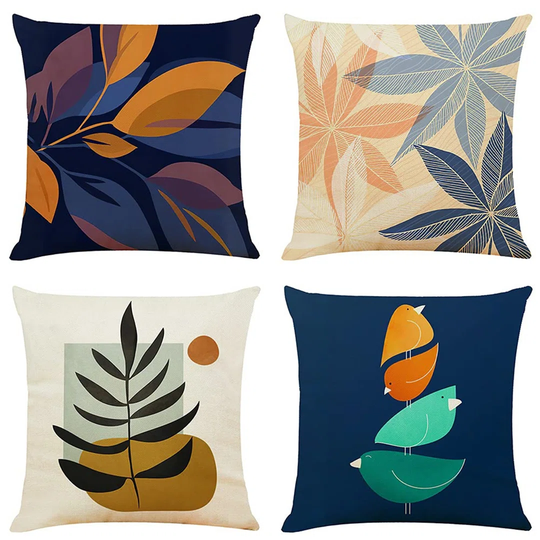 Leaf Cushion Covers Pack Of 4, 45 X 45 Cm Pillow Cover Cotton And Linen Pillow Case, Decorative Throw Pillow Covers For Couch Bed Car Living Room (Lea