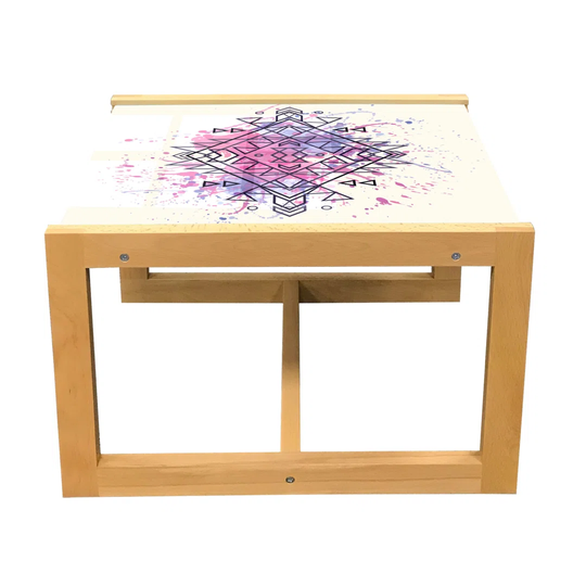 Ethnic Coffee Table, Inspired Pattern With Grunge Splashes, Acrylic Glass Center Table With Wooden Frame For Offices Dorms Ivory Multicolor