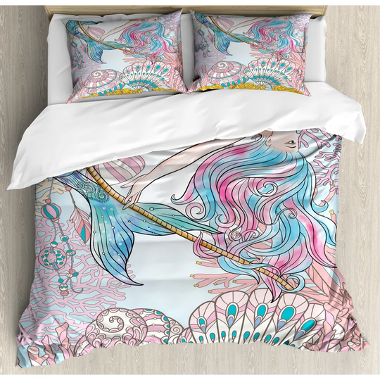 Spickard Pink/Blue/White Microfibre 350 TC Duvet Cover Set