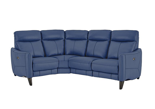 Compact Collection Petit Leather Power Recliner Corner Sofa - Blue- World of Leather